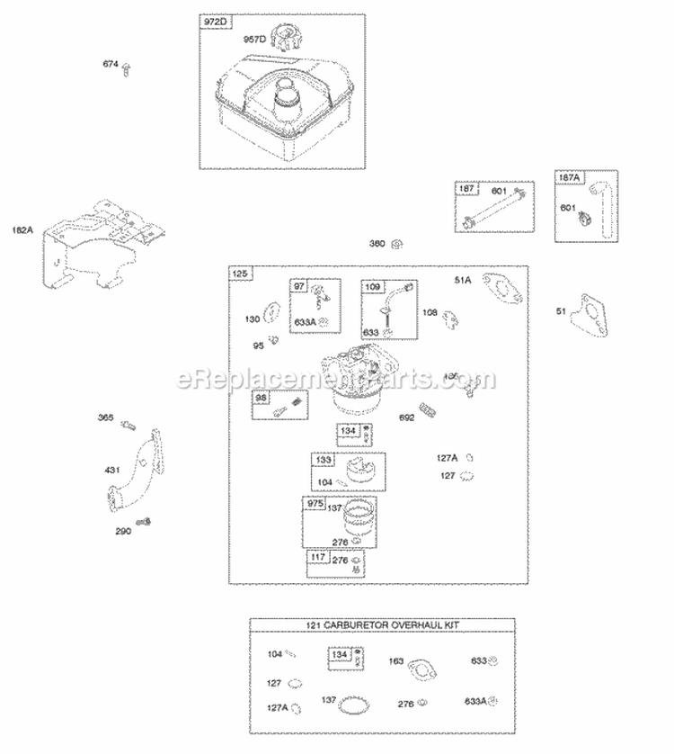 Carburetor Carburetor Overhaul Kit Fuel Supply Diagram and Parts List for 097302-0109-F1  Briggs and Stratton Engine
